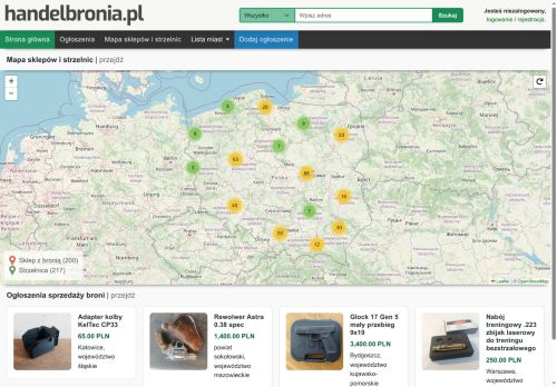 Mapa sklepów z bronią i strzelnic, ogłoszenia sprzedaży, handel bronią